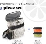 Fit & Fresh Dual Compartment Lunch Bag For Women, Insulated Extra Large Meal Prep Lunch Bag With Matching Containers, Front Pocket, Adjustable Strap, Westminster Lunch Bag, Black & White Dot - Image 3