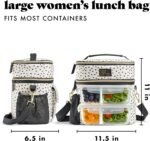 Fit & Fresh Dual Compartment Lunch Bag For Women, Insulated Extra Large Meal Prep Lunch Bag With Matching Containers, Front Pocket, Adjustable Strap, Westminster Lunch Bag, Black & White Dot - Image 6