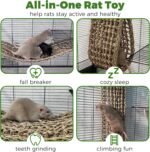 30x7inch Rat Climbing Toys for Cage, Chewable Natural Seagrass Mat with Metal Hooks, Soft Fall Breakers for Rats, Rat Ladder Bridge Toy with Mild Grassy Scent, Rodent Hammock Cage Accessories - Image 5