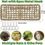 30x7inch Rat Climbing Toys for Cage, Chewable Natural Seagrass Mat with Metal Hooks, Soft Fall Breakers for Rats, Rat Ladder Bridge Toy with Mild Grassy Scent, Rodent Hammock Cage Accessories - Image 7