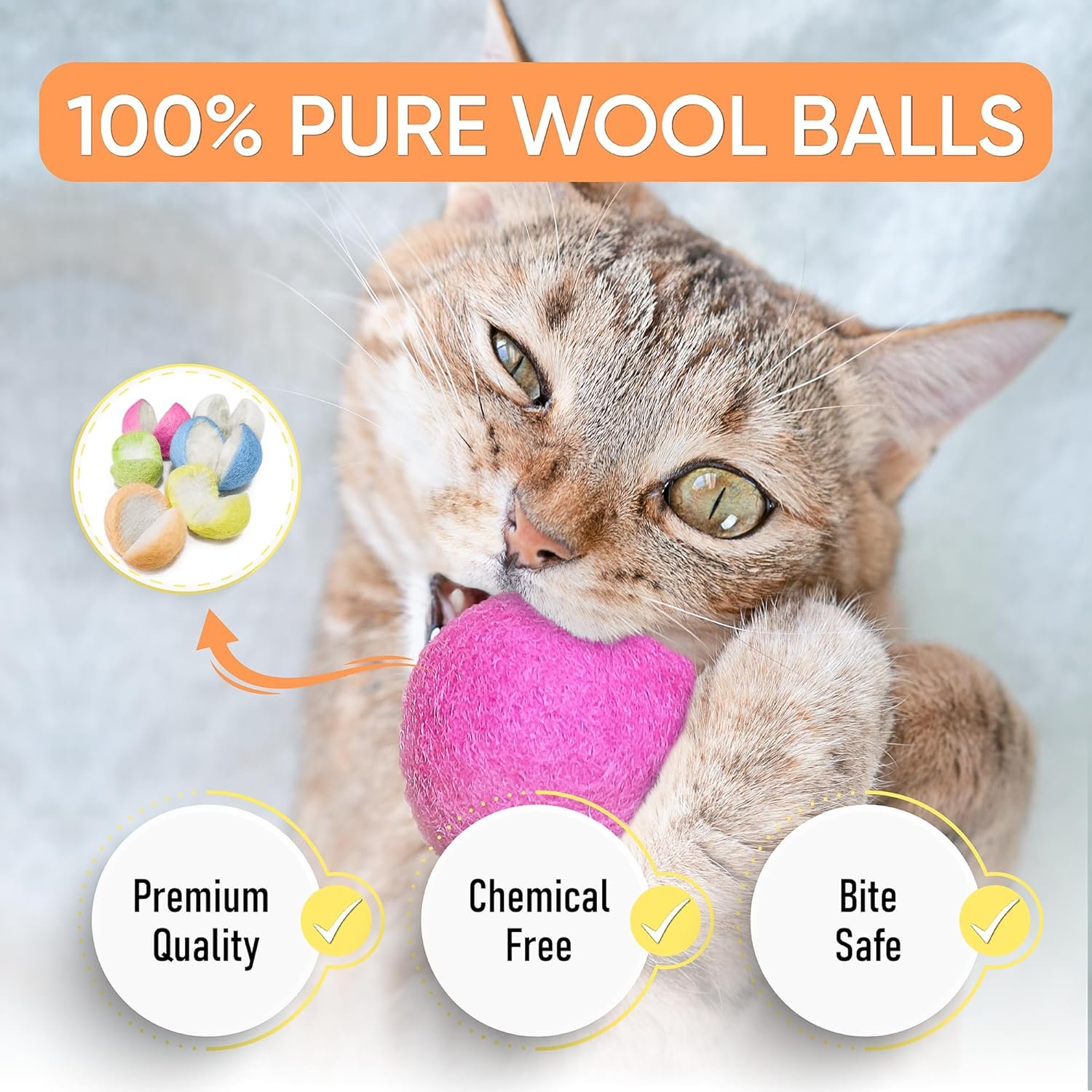 TIMIKO Cat Toys Balls, 100% Natural Wool, 2 Sizes 6 Colors, Non-Toxic, Cat Toys for Indoor Cats, Interactive Cat Toys, Cat Fetch Toy, Cat Balls Toys for Kitty Kitten - Image 3