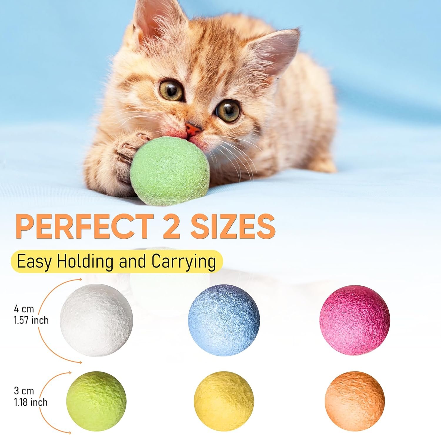 TIMIKO Cat Toys Balls, 100% Natural Wool, 2 Sizes 6 Colors, Non-Toxic, Cat Toys for Indoor Cats, Interactive Cat Toys, Cat Fetch Toy, Cat Balls Toys for Kitty Kitten - Image 5