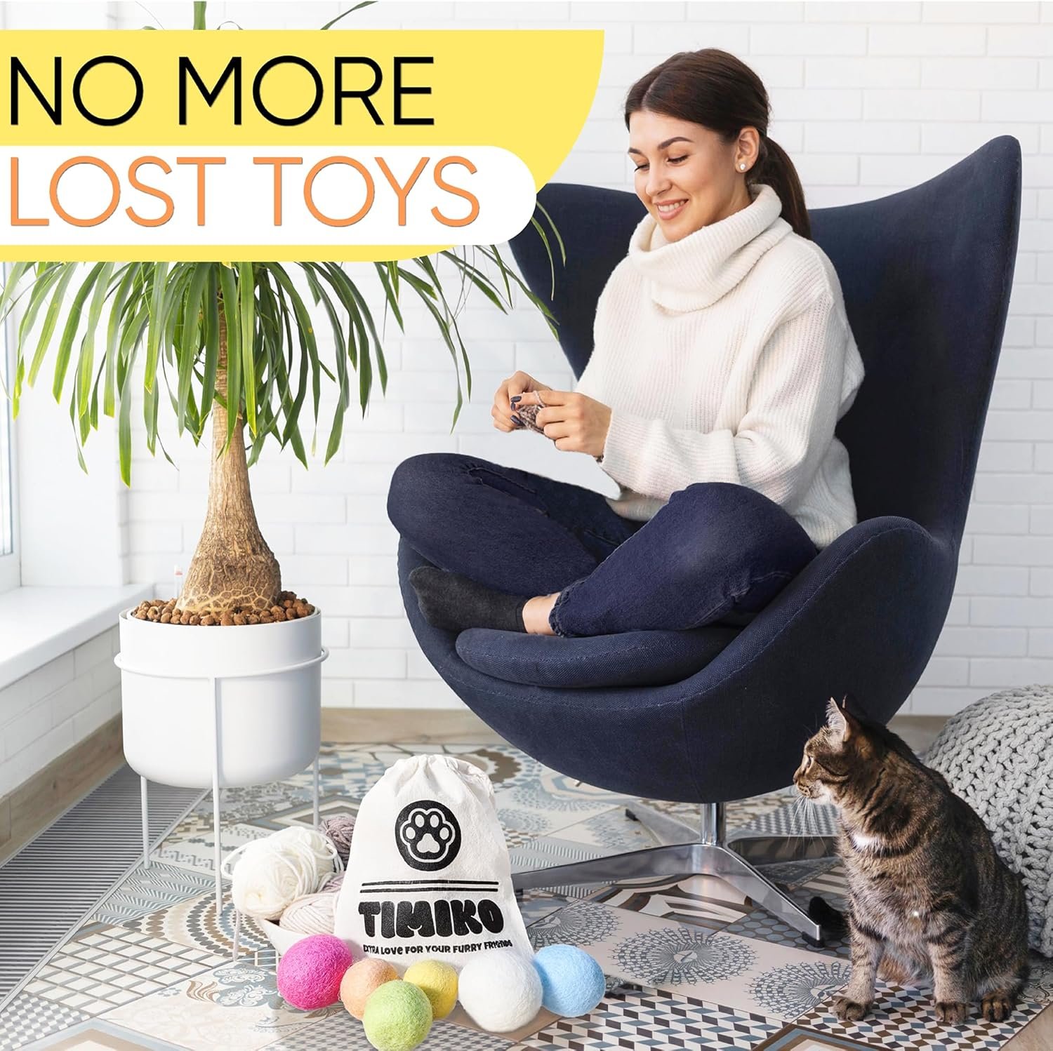 TIMIKO Cat Toys Balls, 100% Natural Wool, 2 Sizes 6 Colors, Non-Toxic, Cat Toys for Indoor Cats, Interactive Cat Toys, Cat Fetch Toy, Cat Balls Toys for Kitty Kitten - Image 7