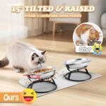 Elevated Cat Bowls with Food Mat & Metal Stand - 7.1" Wide Stainless Steel Whisker Friendly Dishes, 15° Tilt for Cats/Kittens/Small Dogs, Indoor/Outdoor & Travel Use (2-Pack) HBGmao-hao - Image 3
