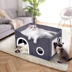 Heeyoo Cat House for Indoor Cats - Large Cat Bed Cave with Fluffy Ball and Scratch Pad, Foldable Cat Houses & Condos, Cat Cubes, Cat Hideaway, Covered Cat Bed for Multi Small Pet Large Kitty - Image 3