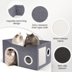 Heeyoo Cat House for Indoor Cats - Large Cat Bed Cave with Fluffy Ball and Scratch Pad, Foldable Cat Houses & Condos, Cat Cubes, Cat Hideaway, Covered Cat Bed for Multi Small Pet Large Kitty - Image 5