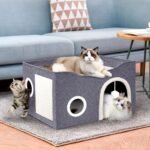 Heeyoo Cat House for Indoor Cats - Large Cat Bed Cave with Fluffy Ball and Scratch Pad, Foldable Cat Houses & Condos, Cat Cubes, Cat Hideaway, Covered Cat Bed for Multi Small Pet Large Kitty - Image 8