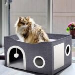 Heeyoo Cat House for Indoor Cats - Large Cat Bed Cave with Fluffy Ball and Scratch Pad, Foldable Cat Houses & Condos, Cat Cubes, Cat Hideaway, Covered Cat Bed for Multi Small Pet Large Kitty - Image 9