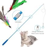 Feather Teaser Cat Toy, 2PCS Retractable Cat Wand Toys and 10PCS Replacement Teaser with Bell Refills, Interactive Catcher Teaser and Funny Exercise for Kitten or Cats - Image 4