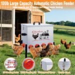 100LBS Large Capacity Automatic Chicken Feeder, Heavy-Duty Metal Feeder Box with 10 Feeding Ports, Anti-Waste Design, Height-Adjustable Legs & Secure Locking Lid for Chickens, Ducks & Poultry - Image 8