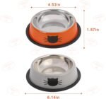 Andiker Cat Bowl for Food and Water, 2PCS Durable Stainless Steel Cat Bowl with Anti-Overturn Removable Rubber Ring Not Fragile&Easily Clean Cat Wet Food Bowl in Cute Pattern (Orange+Grey) - Image 3