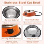 Andiker Cat Bowl for Food and Water, 2PCS Durable Stainless Steel Cat Bowl with Anti-Overturn Removable Rubber Ring Not Fragile&Easily Clean Cat Wet Food Bowl in Cute Pattern (Orange+Grey) - Image 4
