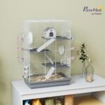 PawHut Hamster Cage, 4-Level Small Animal House with Excerise Wheel, Food Bowl, Water Bottle, House, Tunnels, Ramps, Gerbil Cage for Dwarf Hamster, 18.5" x 12" x 28", Grey - Image 3