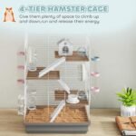 PawHut Hamster Cage, 4-Level Small Animal House with Excerise Wheel, Food Bowl, Water Bottle, House, Tunnels, Ramps, Gerbil Cage for Dwarf Hamster, 18.5" x 12" x 28", Grey - Image 4