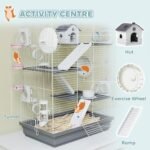 PawHut Hamster Cage, 4-Level Small Animal House with Excerise Wheel, Food Bowl, Water Bottle, House, Tunnels, Ramps, Gerbil Cage for Dwarf Hamster, 18.5" x 12" x 28", Grey - Image 5
