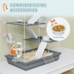 PawHut Hamster Cage, 4-Level Small Animal House with Excerise Wheel, Food Bowl, Water Bottle, House, Tunnels, Ramps, Gerbil Cage for Dwarf Hamster, 18.5" x 12" x 28", Grey - Image 6