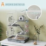 PawHut Hamster Cage, 4-Level Small Animal House with Excerise Wheel, Food Bowl, Water Bottle, House, Tunnels, Ramps, Gerbil Cage for Dwarf Hamster, 18.5" x 12" x 28", Grey - Image 7