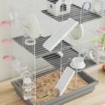 PawHut Hamster Cage, 4-Level Small Animal House with Excerise Wheel, Food Bowl, Water Bottle, House, Tunnels, Ramps, Gerbil Cage for Dwarf Hamster, 18.5" x 12" x 28", Grey - Image 10