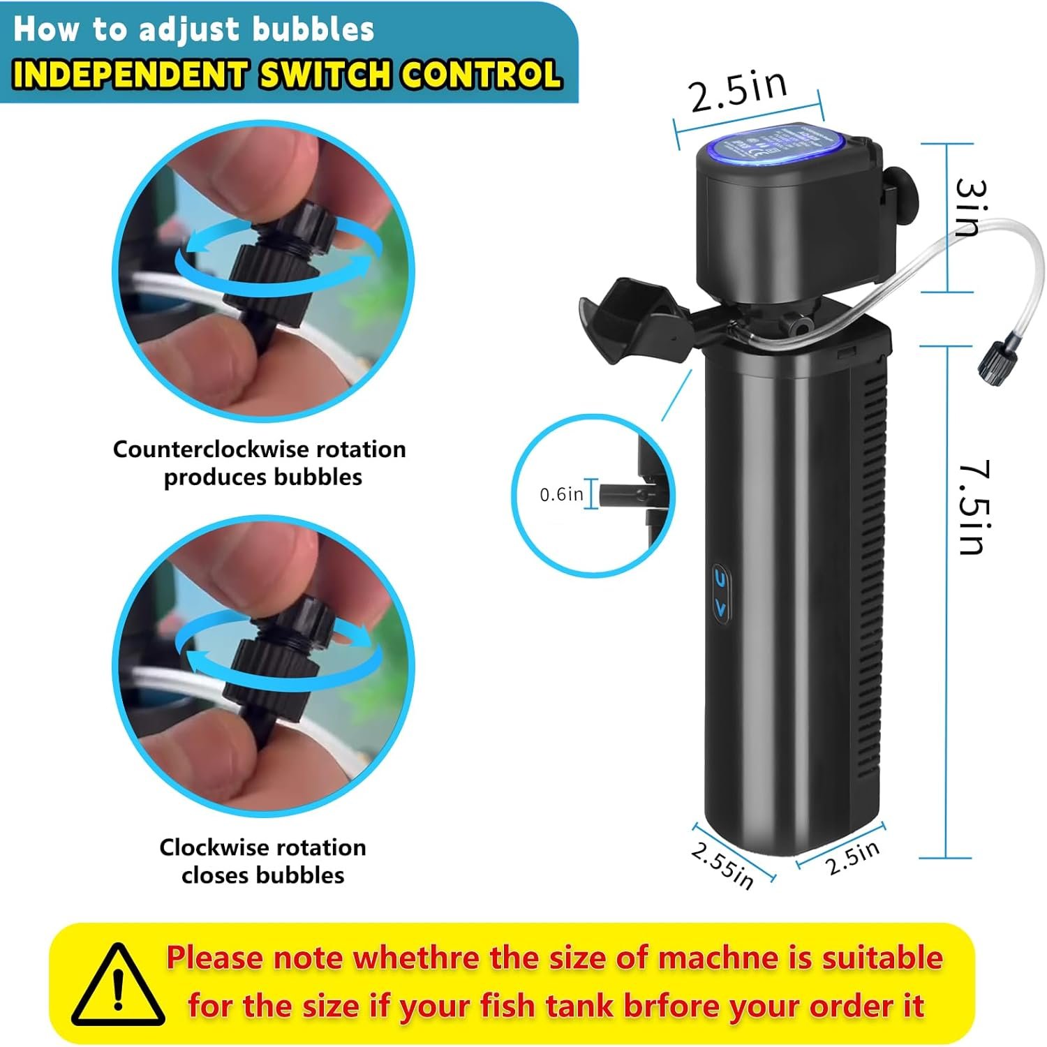 200GPH Aquarium Filter, Fish Tank Filter for 20-75 Gallon, Submersible Pump Filter for Green Water and Cloudy Clean, Ultra-Silent Green Killing Machine with Turtle Tank Deodorization - Image 5