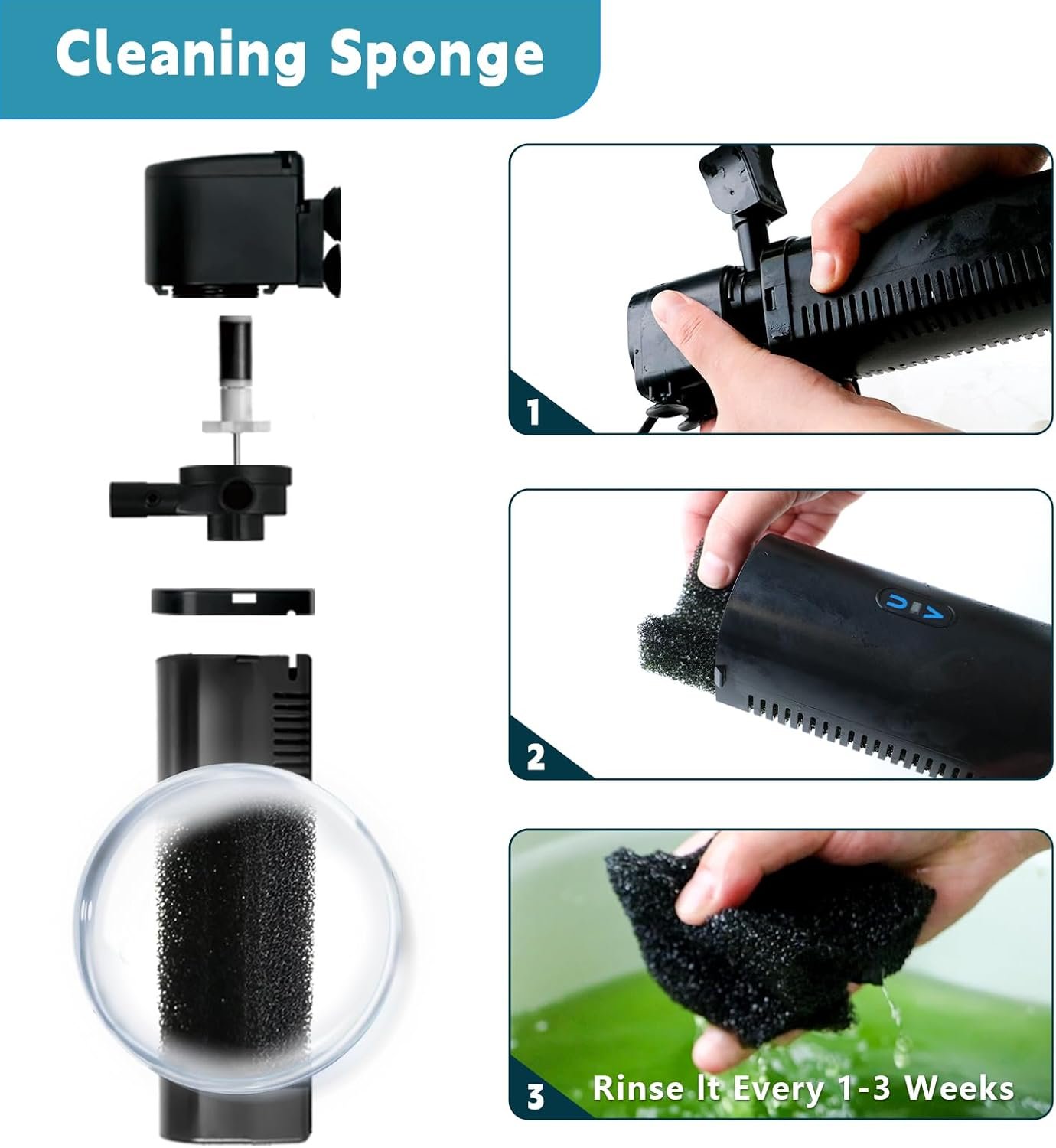 200GPH Aquarium Filter, Fish Tank Filter for 20-75 Gallon, Submersible Pump Filter for Green Water and Cloudy Clean, Ultra-Silent Green Killing Machine with Turtle Tank Deodorization - Image 7