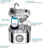 Cat Drinking Bowl：VinDox 108oz/3.2L Pet Water Bowl Stainless Steel, Dog Water Dispenser, Automatic Cat Drinking Bowl with Level Window, Quiet Pump, for Multiple Pets - Image 3