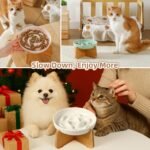 Elevated Slow Feeder Cat Bowl - Ceramic Cat Food Dish with Anti-Slip Bamboo Stand - Whisker Friendly Feeding Bowl - Raised Maze Plate for Slow Down Eating - Mint Green - Image 7