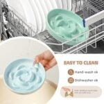 Elevated Slow Feeder Cat Bowl - Ceramic Cat Food Dish with Anti-Slip Bamboo Stand - Whisker Friendly Feeding Bowl - Raised Maze Plate for Slow Down Eating - Mint Green - Image 9