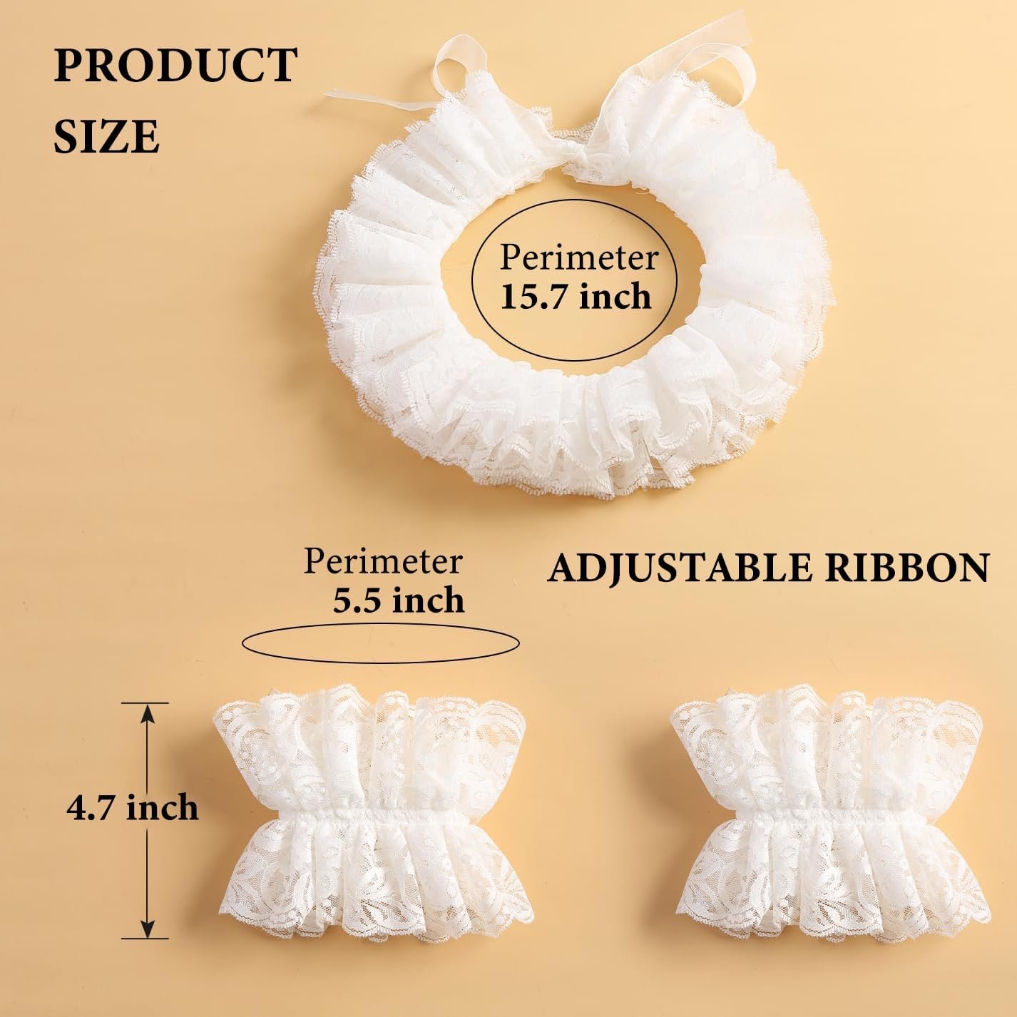 Vintage Victorian Ruffled Collar & Cuff Set, Lace Gloves, Detachable Clown Neck Accessory for Halloween or Costume Party - Image 3