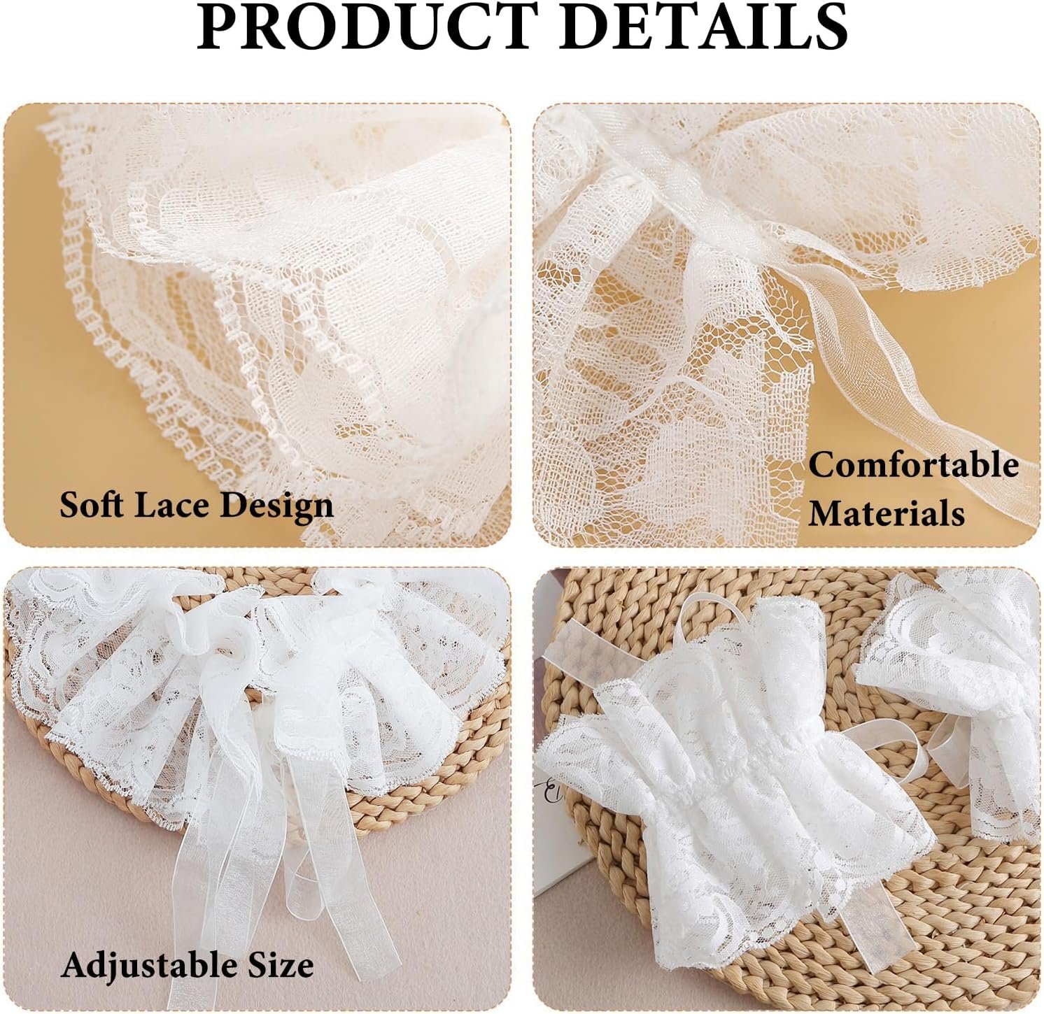 Vintage Victorian Ruffled Collar & Cuff Set, Lace Gloves, Detachable Clown Neck Accessory for Halloween or Costume Party - Image 4