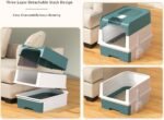 Large Cat Litter Box 49x35x37cm w/Scoop,Drawer Bottom Easy Cleaning,Odor Resistant,Flip-top Lid,Detachable Housebreaking Enclosure Supplies,Multiple Indoor Cats Kitty Kitten (Blue) - Image 3