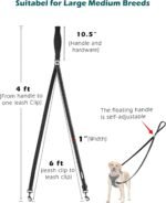 PetBonus Two Point Control Dog Leash, Works with No Pull Harnesses, No Tangle Training Leashes, Soft Padded and Reflective Walking Lead, Converts to Single Lead for Medium Large Dogs (Black) - Image 5