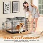 Yaheetech 36 inch Double Door Dog Crate w/Divider for Puppy, Collapsible Metal Dog Kennel with Removable Tray, Portable Travel Cage, Black - Image 4