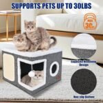 Cat House for Indoor Cats, Foldable Cat Bed with Scratch Pad and Fluffy Ball, Large Cat Cave 2 in1 Cat Hideaway with Reversible Cushion for Multi Small Pet, Grey - Image 4