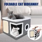 Cat House for Indoor Cats, Foldable Cat Bed with Scratch Pad and Fluffy Ball, Large Cat Cave 2 in1 Cat Hideaway with Reversible Cushion for Multi Small Pet, Grey - Image 6