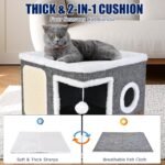 Cat House for Indoor Cats, Foldable Cat Bed with Scratch Pad and Fluffy Ball, Large Cat Cave 2 in1 Cat Hideaway with Reversible Cushion for Multi Small Pet, Grey - Image 7