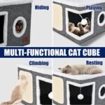 Cat House for Indoor Cats, Foldable Cat Bed with Scratch Pad and Fluffy Ball, Large Cat Cave 2 in1 Cat Hideaway with Reversible Cushion for Multi Small Pet, Grey - Image 8