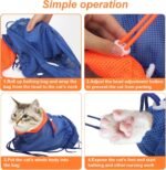 Breathable Mesh Anti Scratch Adjustable Cat Grooming Bag for Nail Trimming, Bathing - Polyester Soft Cat Washing Bag (Blue-Orange) - Image 7