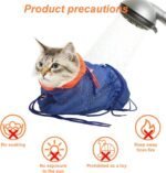 Breathable Mesh Anti Scratch Adjustable Cat Grooming Bag for Nail Trimming, Bathing - Polyester Soft Cat Washing Bag (Blue-Orange) - Image 8