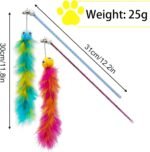 Andiker Cat Feather Toys, 2PCS Cat Wand Toys with Bell&Plush Balls, 12in Colourful Interactive Kitten Teaser Toy, Funny Interactive Cat Toys for Cat Indoor Playing Training (Red + Green) - Image 3