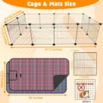 FHTONGE Large Guinea Pig Cage Habitat with 2 Pcs Waterproof Bedding, 8Sq Ft Guinea Pig Playpen with Mat, Metal Small Animal Playpen with Mat for Hamster Hedgehog Dwarf Rabbit (12 x Cage Panels) - Image 3