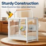 VIVOHOME 19 Inch Wrought Iron Bird Travel Carrier Cage for Parrots Conures Lovebird Cockatiel Parakeets White - Image 4