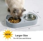7 Ruby Road Cute Cat Bowls for Indoor Cats and Kitty, Double Cat Food Water Bowl Set with 2 Stainless Steel Pet Dishes and Grey Silicone Feeding Station, 350ml Kitten Bowls for Wet & Dry Food - Image 3