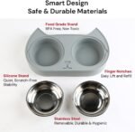 7 Ruby Road Cute Cat Bowls for Indoor Cats and Kitty, Double Cat Food Water Bowl Set with 2 Stainless Steel Pet Dishes and Grey Silicone Feeding Station, 350ml Kitten Bowls for Wet & Dry Food - Image 5