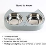 7 Ruby Road Cute Cat Bowls for Indoor Cats and Kitty, Double Cat Food Water Bowl Set with 2 Stainless Steel Pet Dishes and Grey Silicone Feeding Station, 350ml Kitten Bowls for Wet & Dry Food - Image 8