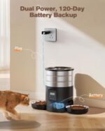 Automatic Cat Feeder 2 Cats: Stainless Steel Cat Food Dispenser with Double Bowls for Dry Food - 5L Timed Pet Feeder - Indoor Small Dog Food Dispenser with Dual Power and Button Control - Image 6