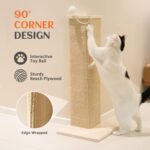 PETKARAY Couch Corner Cat Scratcher, 28'' Corner Scratching Post Cat Wall Scratcher, Sisal Scratch Pad for Sofa, Wall Furniture Protector with Toy Ball - Image 5
