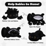 SQEQE Black Cat Mommy Stuffed Animal with 4 Babies Cat in her Tummy, Cute Black Cat Plush Toys for Kids, Gifts Ideal for Christmas, Valentine's, Birthday - Image 5