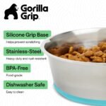 GORILLA GRIP Stainless Steel Metal Dog Bowl Set of 2, Rubber Base, Heavy Duty, Rust Resistant, Food Grade BPA Free, Less Sliding, Quiet Pet Bowls for Cats and Dogs, Holds 2 Cups (16 fl oz), Turquoise - Image 3