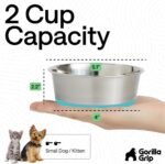 GORILLA GRIP Stainless Steel Metal Dog Bowl Set of 2, Rubber Base, Heavy Duty, Rust Resistant, Food Grade BPA Free, Less Sliding, Quiet Pet Bowls for Cats and Dogs, Holds 2 Cups (16 fl oz), Turquoise - Image 5