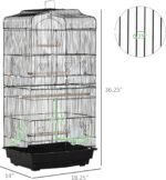 PawHut 36" Bird Cage for Finches Canaries Budgies, Parrot Cage with Accessories Handle, Black - Image 8